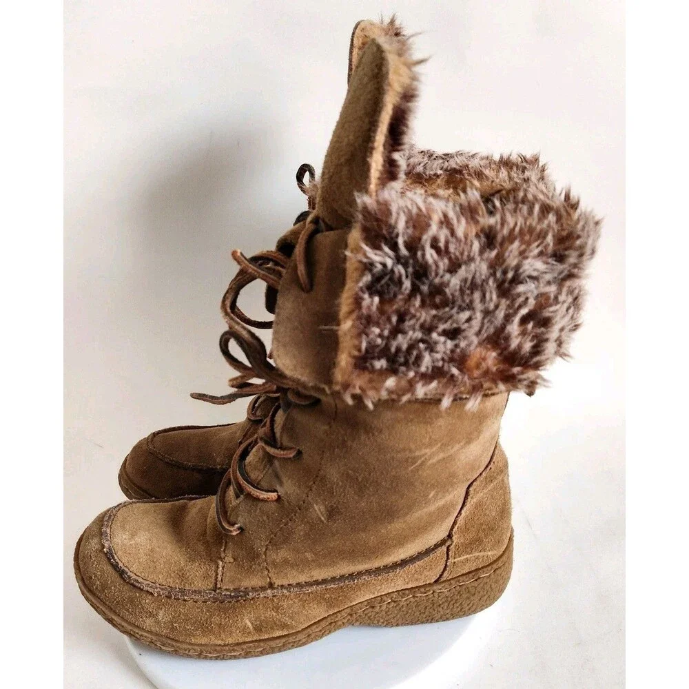 Steve Madden Camel Tan Shearling Lined Lace-up Suede 5.5 Square Toe Winter Boots